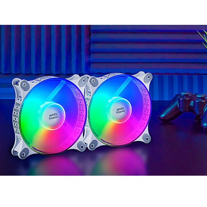 Mars Gaming Ventilador Pack de 2 MFDUOW 12cm RGB Blanco para PC